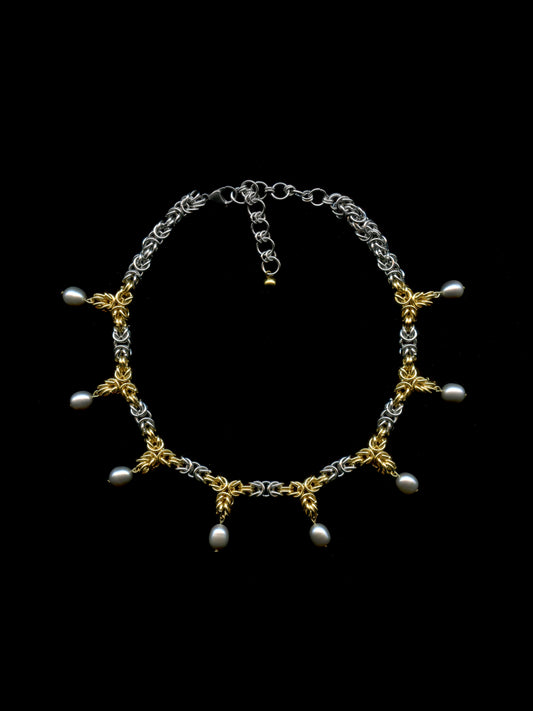 BYZANTINE SILVER&GOLD w/ blue pearls